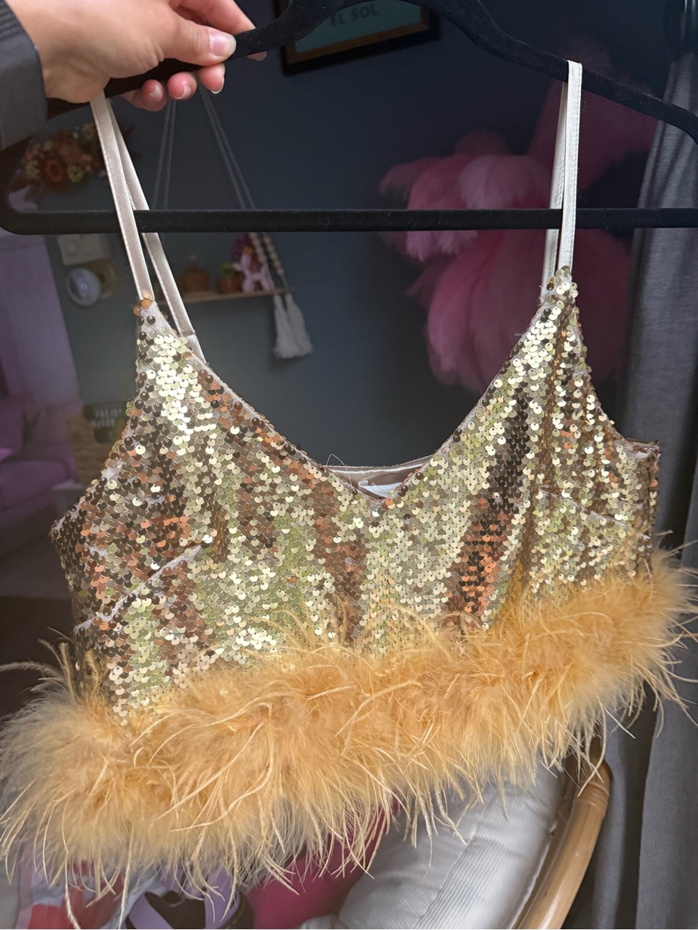 12th tribe Feather Trim Crop Top